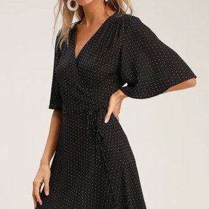 Lulus Farah Black Print Midi Wrap Dress NWT